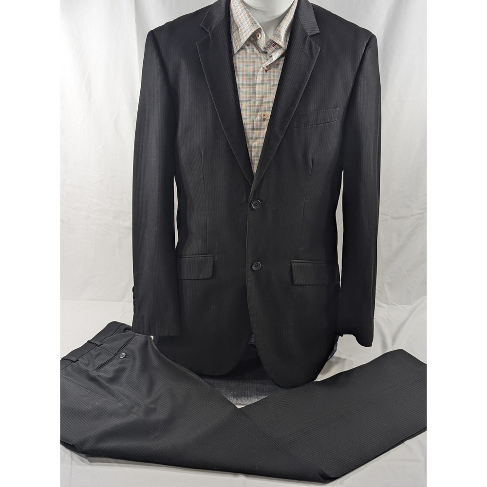 Structure Slim Suit Sport Coat Two Button Black‎ Pinstripe Blazer 38R 30x22 Pant